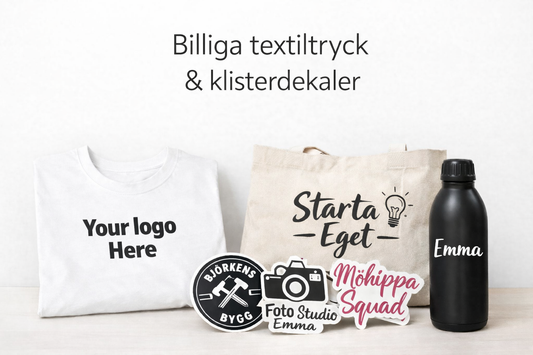 Billigt textiltryck och klisterdekaler